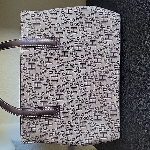 Vintage Victor Hugo Logo Satchel Brown Leather Trim - Picture 5 of 15